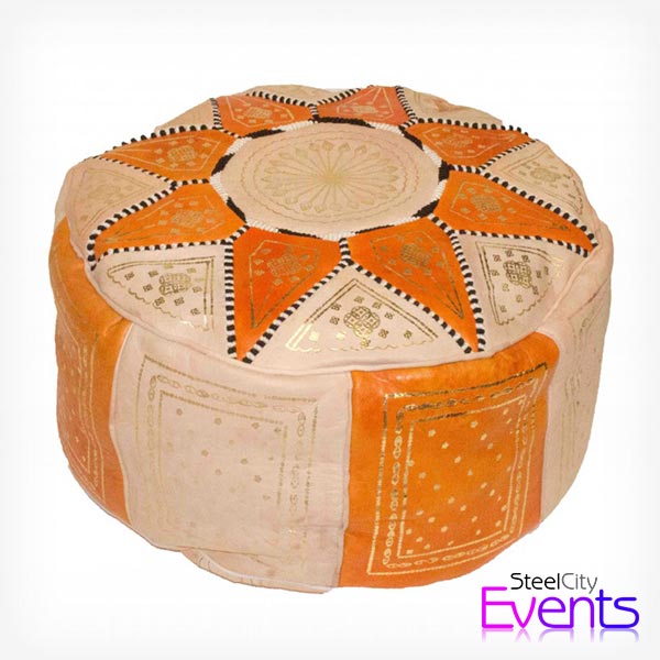 Leather Floor Poufs Orange