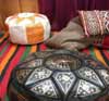 Leather Floor Poufs Orange