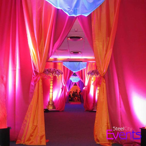 Vibrant Coloured Draped Entrance